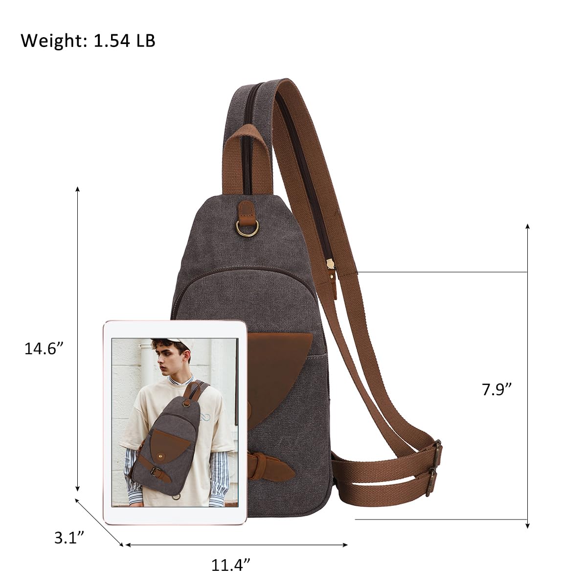 KL928 Canvas Sling Bag Crossbody Backpack Shoulder Casual Rucksack for Men Women,Dark Dray