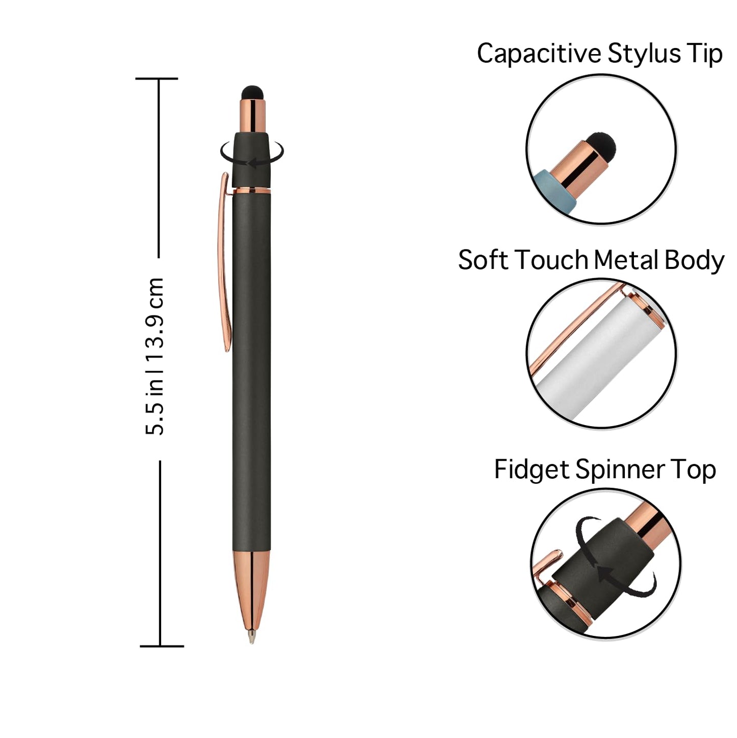 ExpressDesigns Fidget Pen for Adults - 2 Pack Stress Relief Pens with Gift Box - ADHD Anxiety - Metal with Rubber Grip - Focus for Office, Work (White-White)