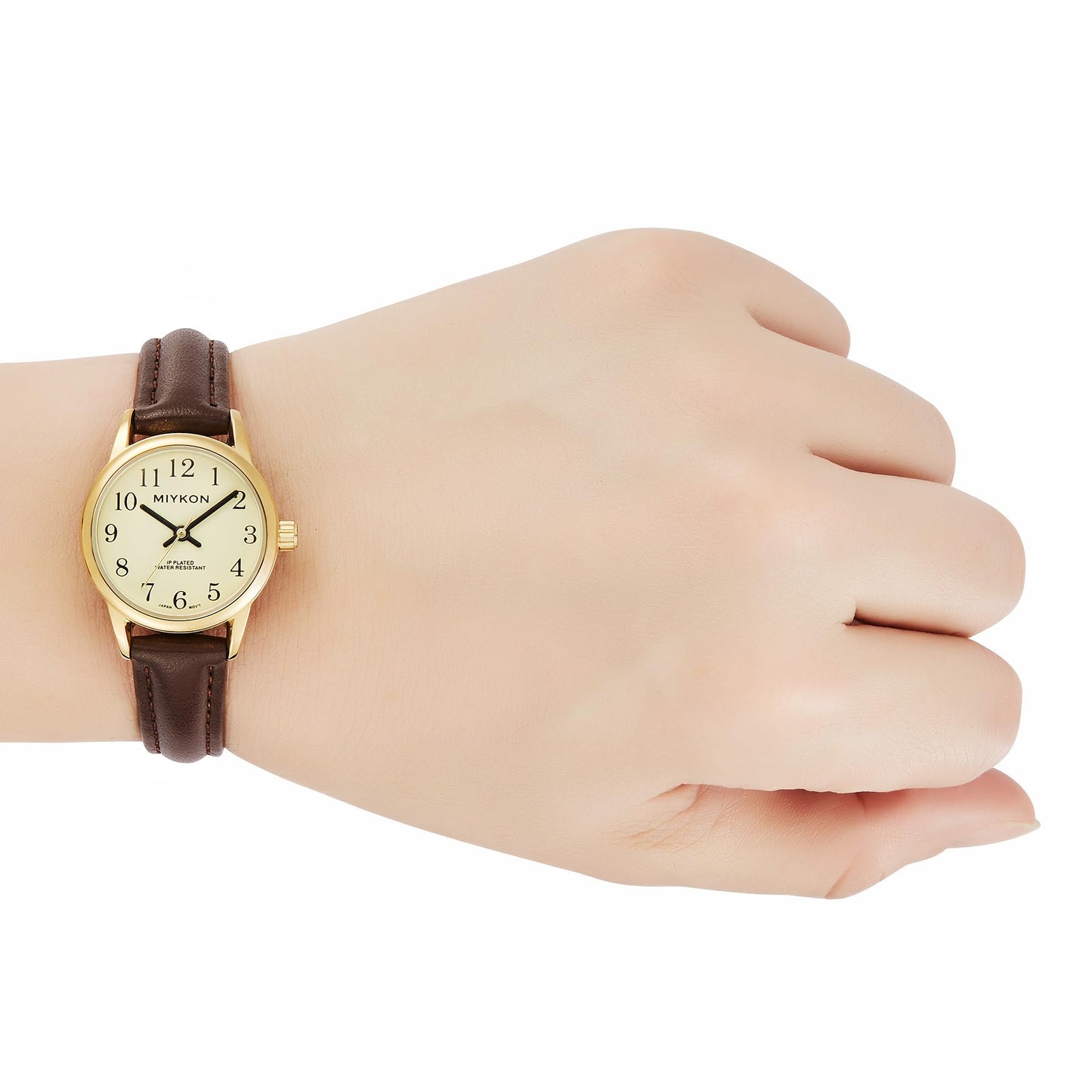 Miykon Dainty Minimalist Casual Dress Watches for Women – Small Easy Reader Analog Watch with Genuine Leather Strap and Second Hand – Japanese Quartz, Waterproof to 100ft (Brown Strap, Gold Case, Gold Dial, 26mm)