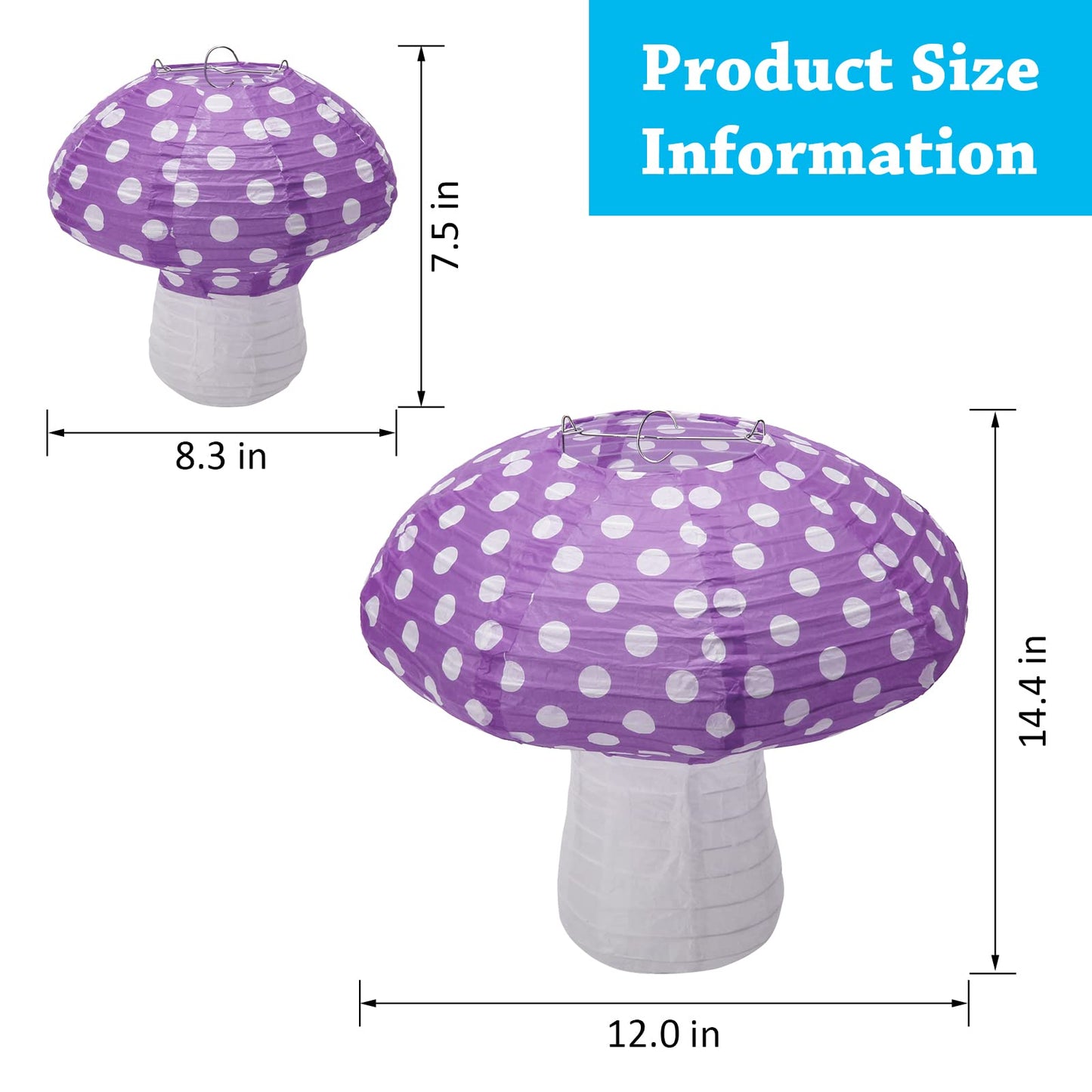 4Pcs Mushroom Shaped Paper Lanterns, Windspeed Large Paper Lantern Mushroom Shaped Paper Lantern For Nursery Garden Christmas Party Decoration 8 inch, 12 inch (Purple)