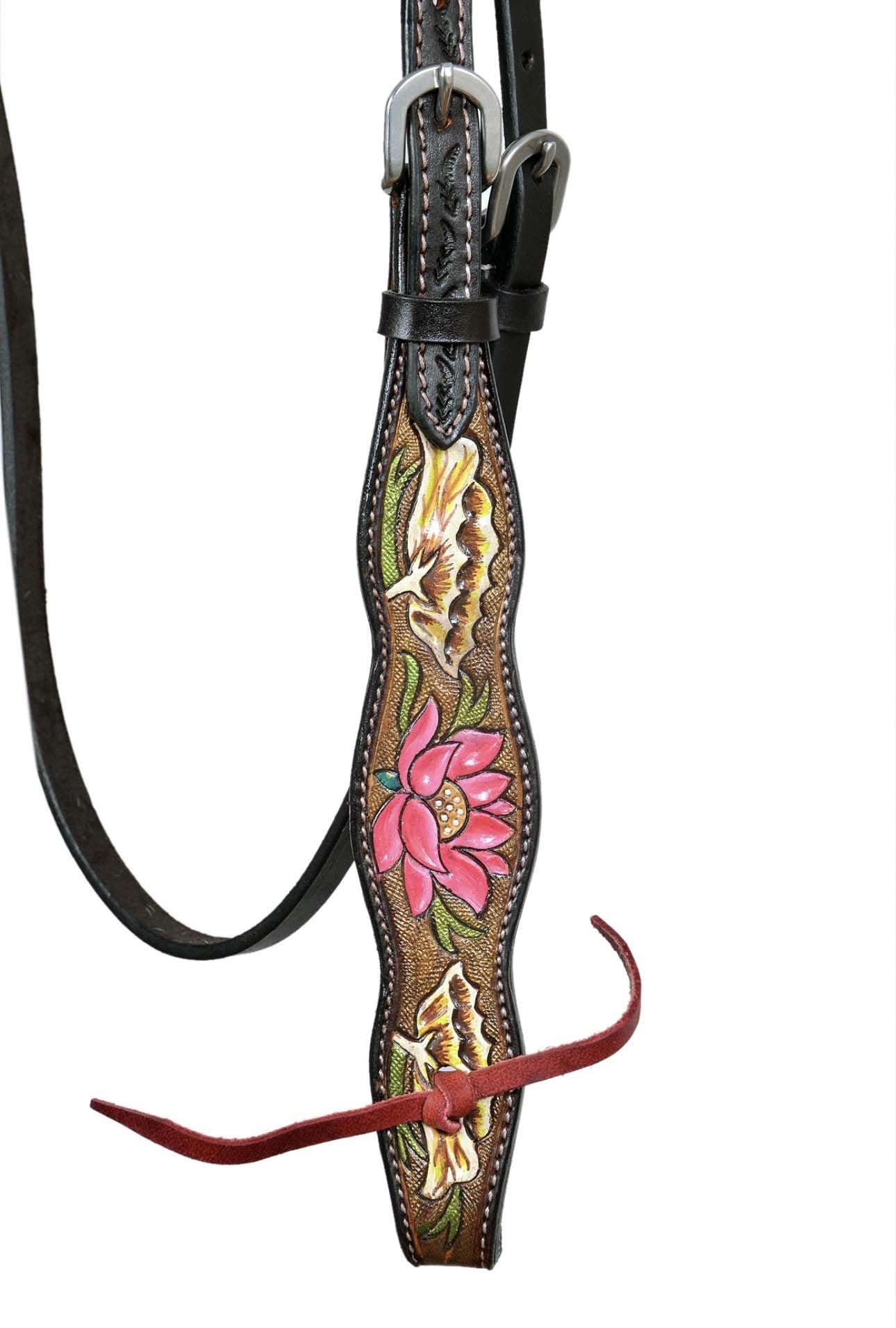 CHALLENGER Horse Horse Western Pink Lotus Hand-Painted Leather Bridle & Breast Collar Tack Set 78HR102B