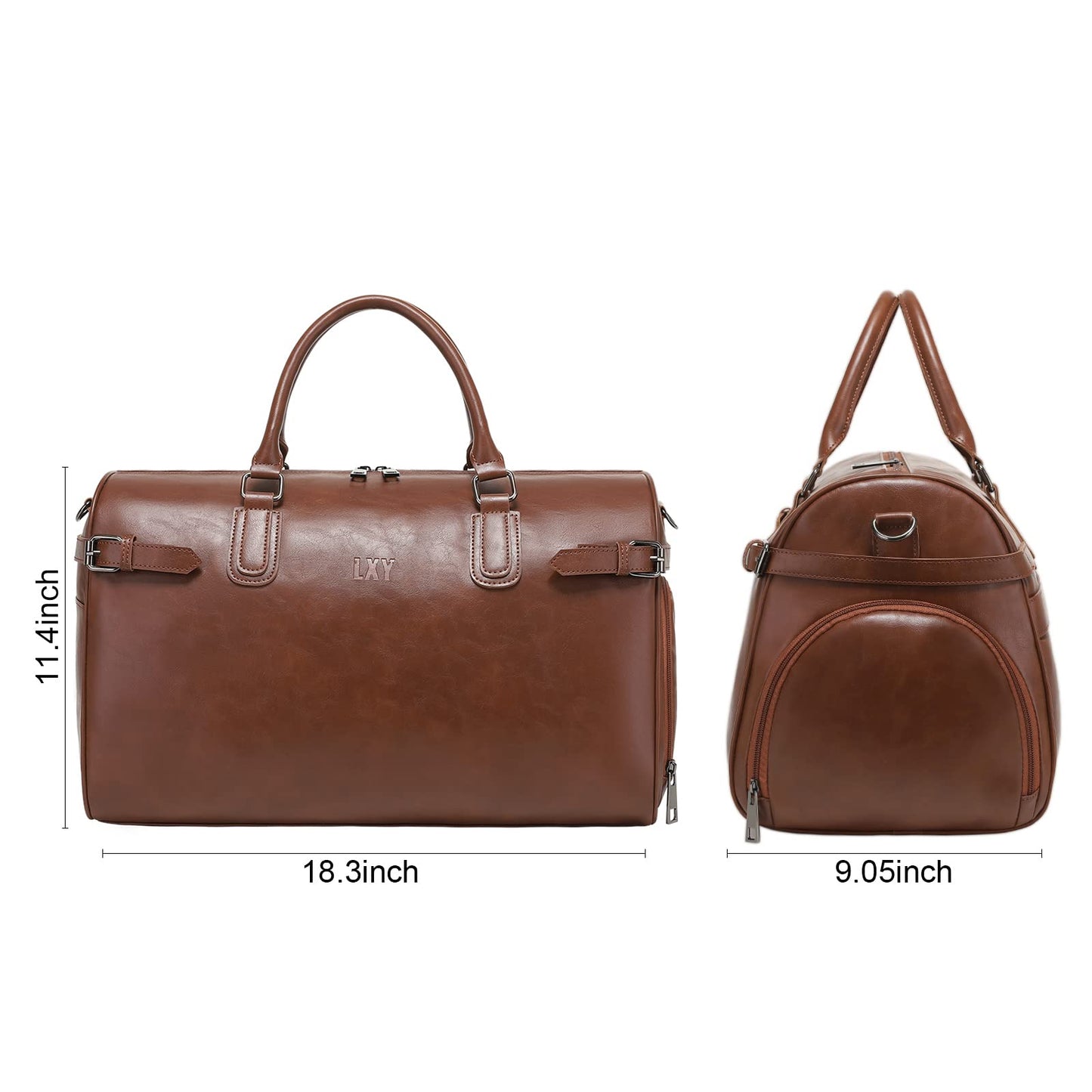 Vegan Leather Duffle Bag, LXY Travel Duffle Weekender Bag with Shoe Compartment, Duffel Overnight Gym Bags for Women Men Brown