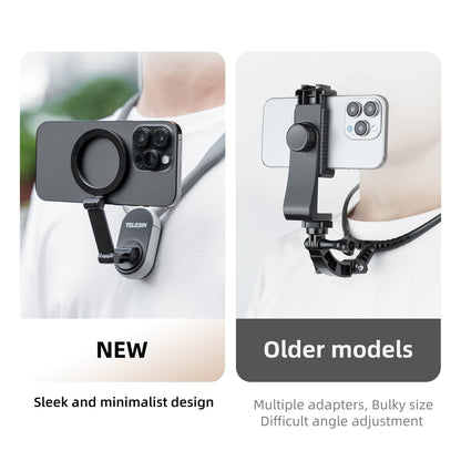 TELESIN Magnetic Neck Mount for Phones, Neck Cell Phone Holder POV/Vlog Selfie Mount Hand Free Phone Neck Holder Chest Stand Strap Video Recording for iPhone 17 16 15 14 13 12 Seires Android Phones