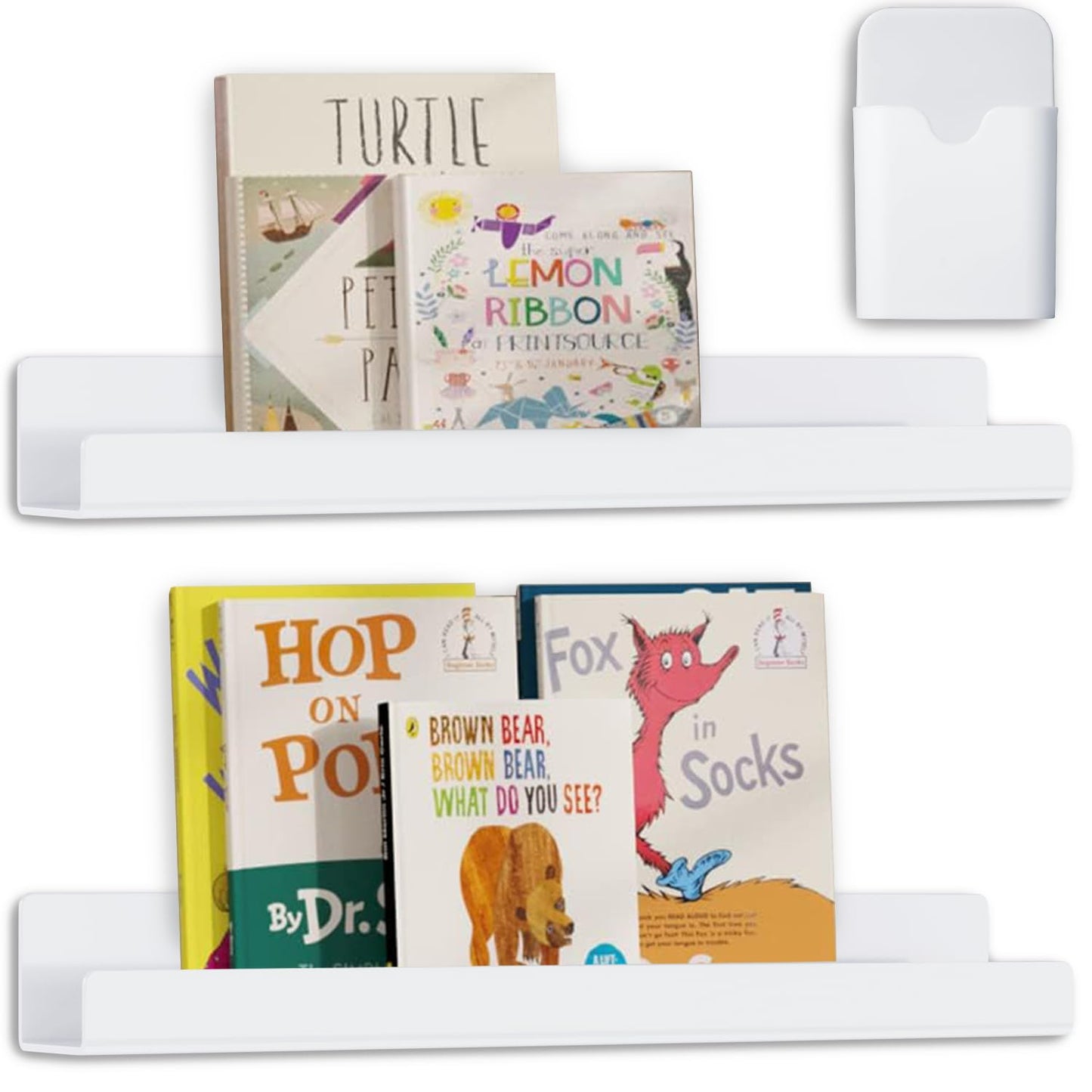 CONIJIWA 2 Pcs Magnetic Book Shelf for Whiteboard,Reusable Magnetic Book Holder and Pen Holder，Use for Classroom,Office, Refrigerator,School Supplies-White