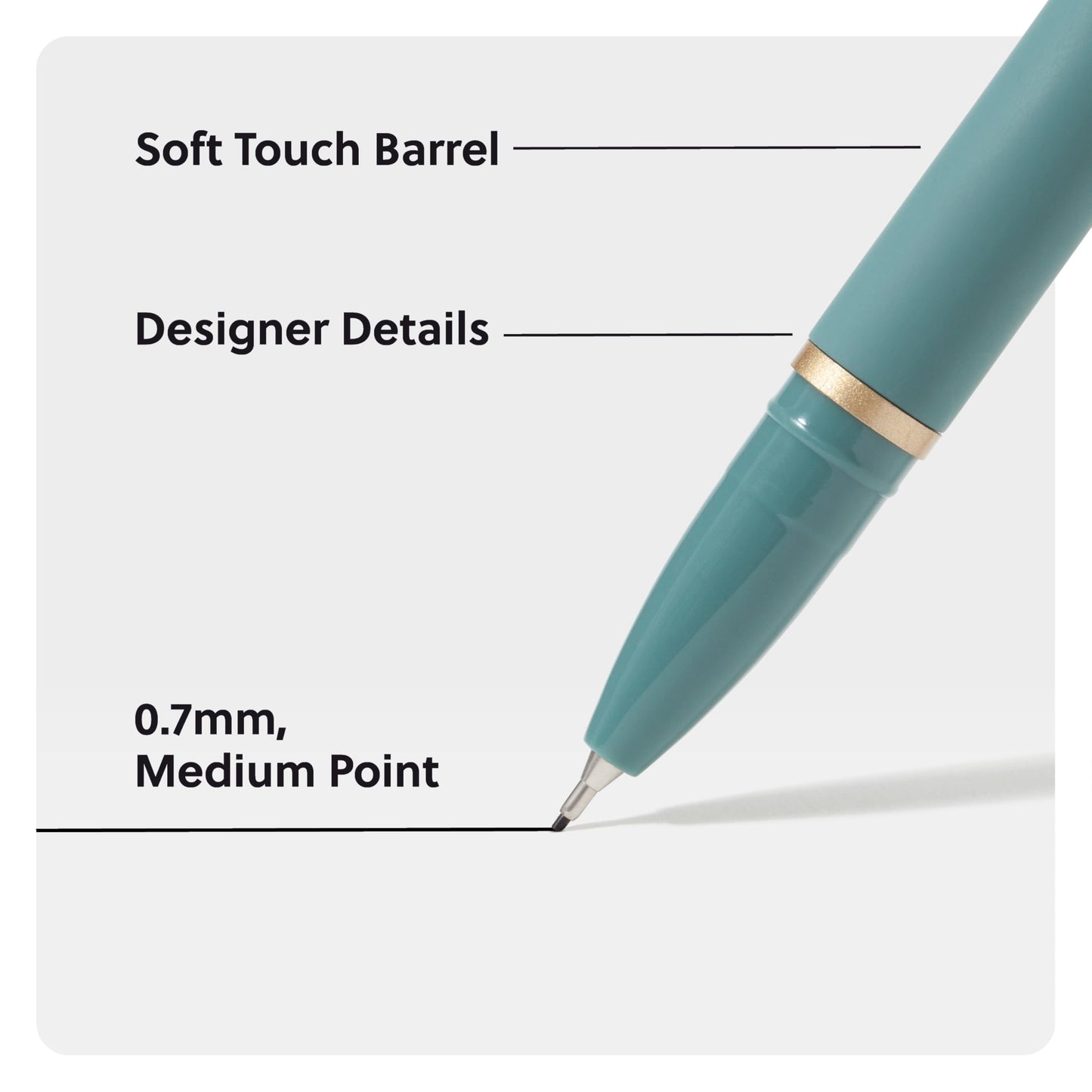 U Brands Catalina Felt Tip Pens with Rose Gold Accents, Medium (0.7 mm) Point, Black Ink, Set of 3, Fashion Soft Touch