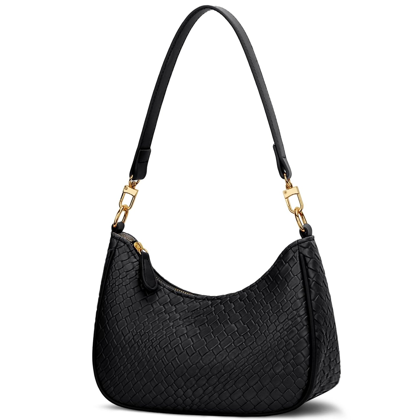 KKXIU Woven Shoulder Bag for Women Cute Hobo and Tote Handbags Retro Clutch Underarm Purse with 2 Removable Straps (B-Black)