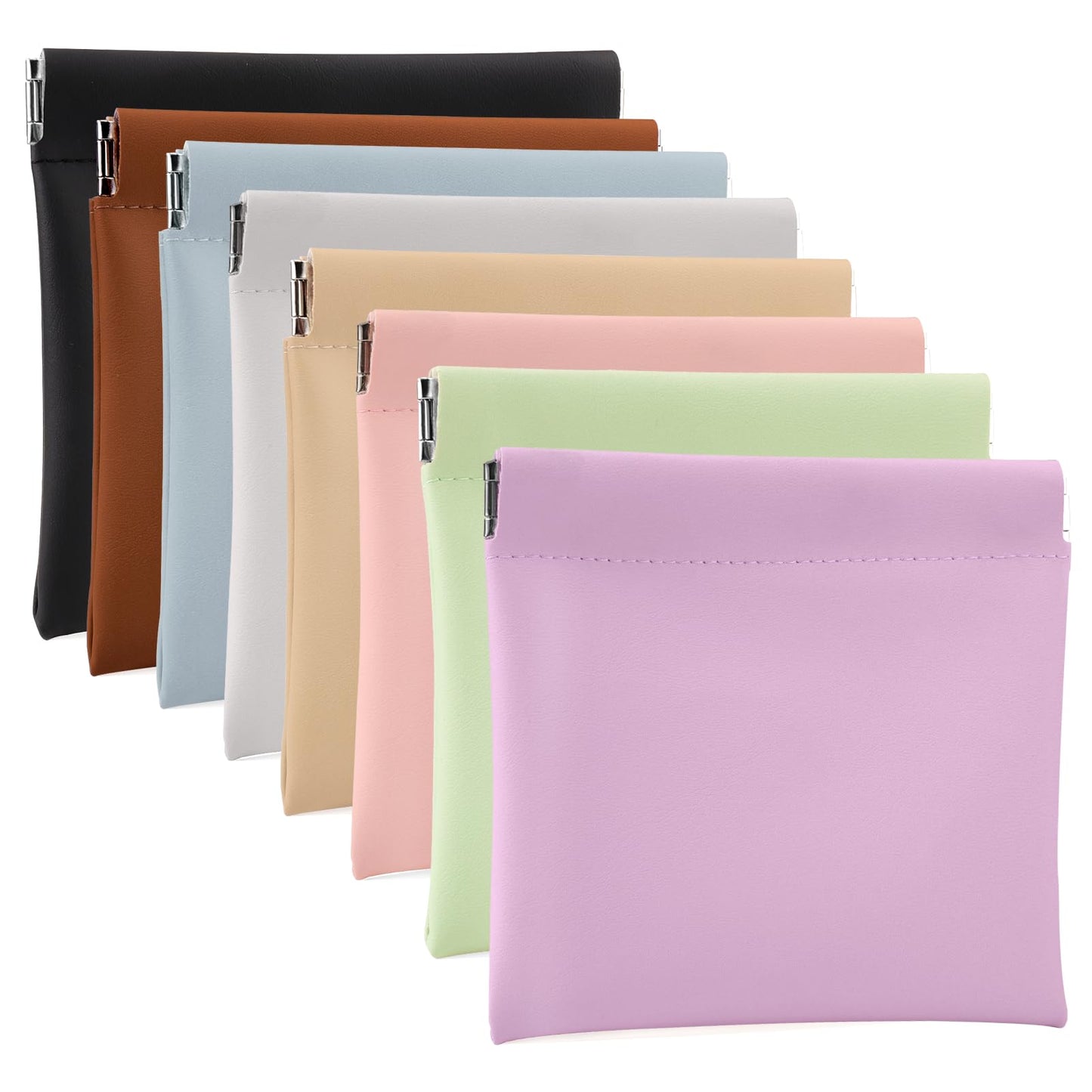 BUSOHA 8PCS Snap Closure Organizer Pouch, Small Women's Leather Pouches for Purse, Mini Makeup Bag for Cosmetics Headphones Jewelry Lipstick