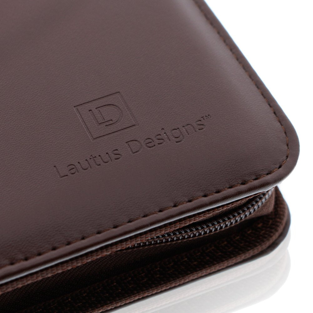 Zippered Portfolio Binder with Junior Legal 5x8 Notepad - Dark Brown PU Faux Leather Business Padfolio Organizer Folder with 8 Inch Tablet Sleeve & Gift Box by Lautus Designs