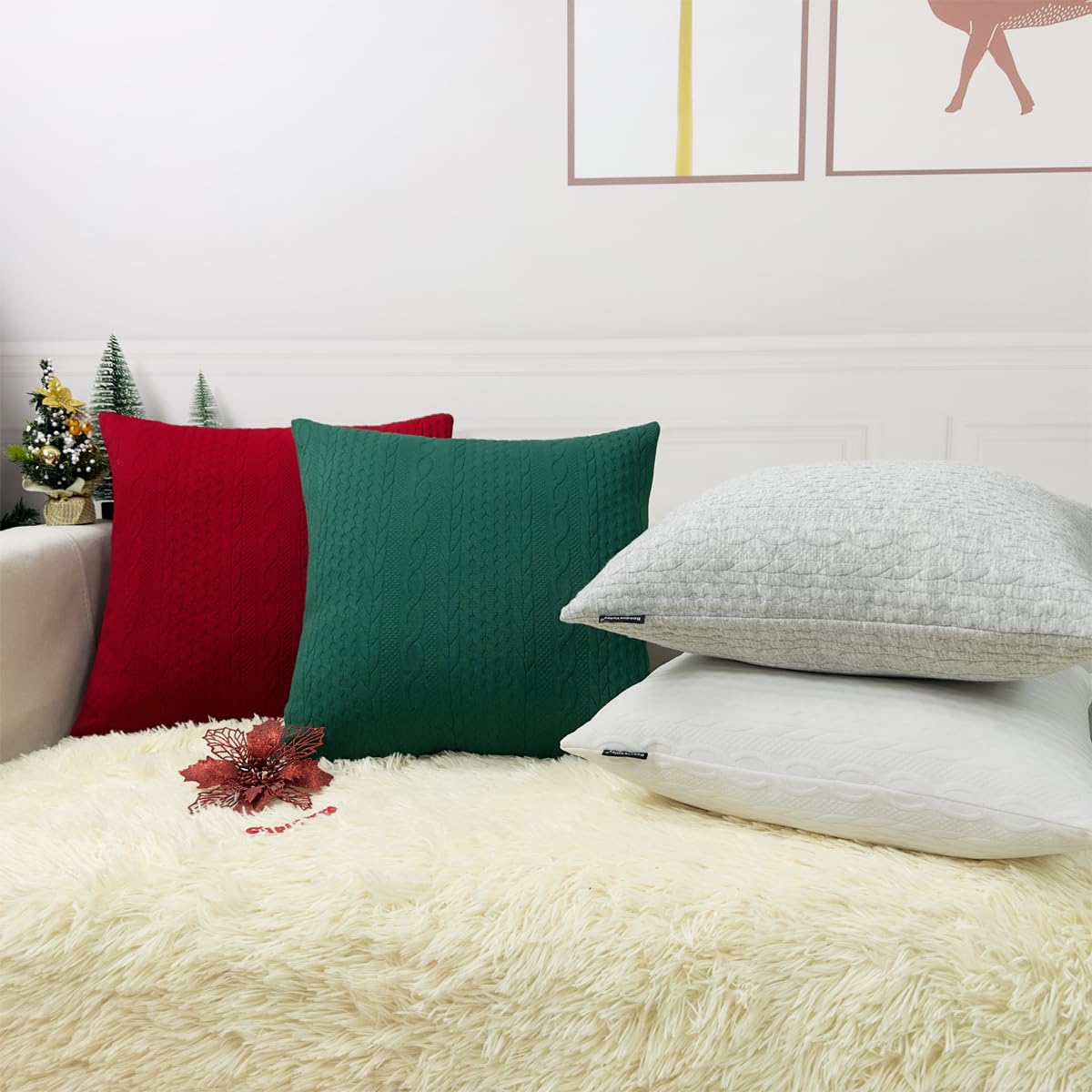 Booque Valley Christmas Pillow Covers, Pack of 2 Super Soft Elegant Modern Patterned Red Cushion Covers Decorative Stretchy Throw Pillow Cases for Sofa Bed Car Chair, 18 x 18 inch(Red)
