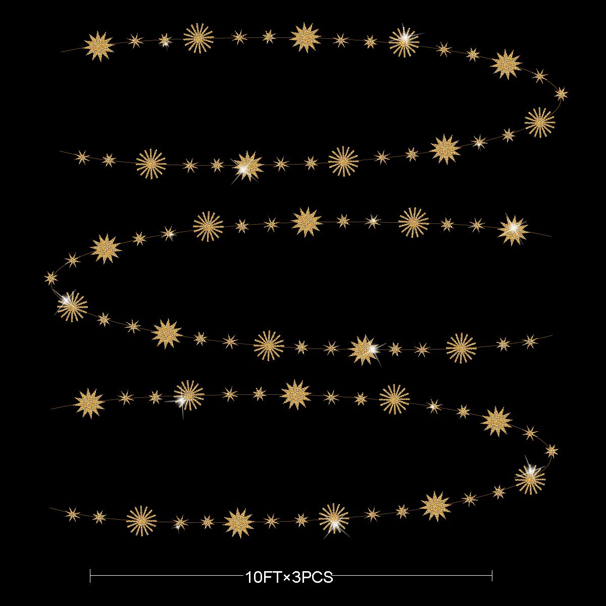 pinkblume Gold Star Party Decorations Kit Sparking Twinkle Star Garland Glitter Paper Streamer Banner for Birthday Wedding Bridal Baby Shower Nursery Kids Room Holiday Showcase Decorations Supplies