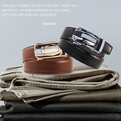 DOOPAI Men's Ratchet Leather Belt Set - 2 Pack Sliding Belt Adjustable For Gift Mens Dress Casual 1 3/8",Cut for Fit