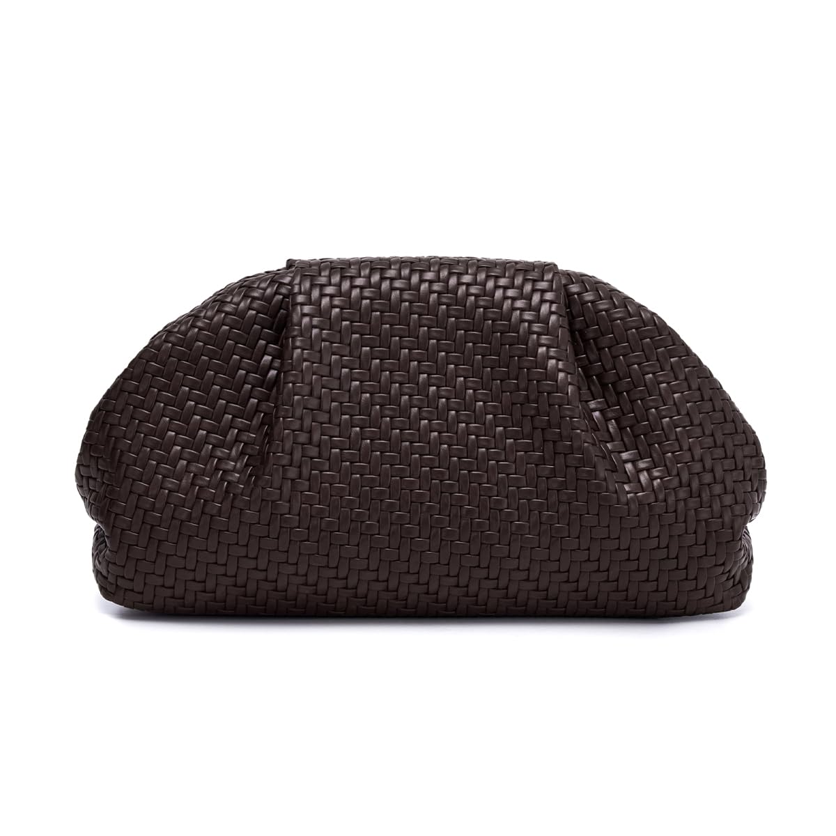 PHILOMENA Women's Woven Evening Bag Vegan Leather Clutch Purse Dumpling Ruched Bag Party Wedding Elegant Handbags (Coffee Woven)