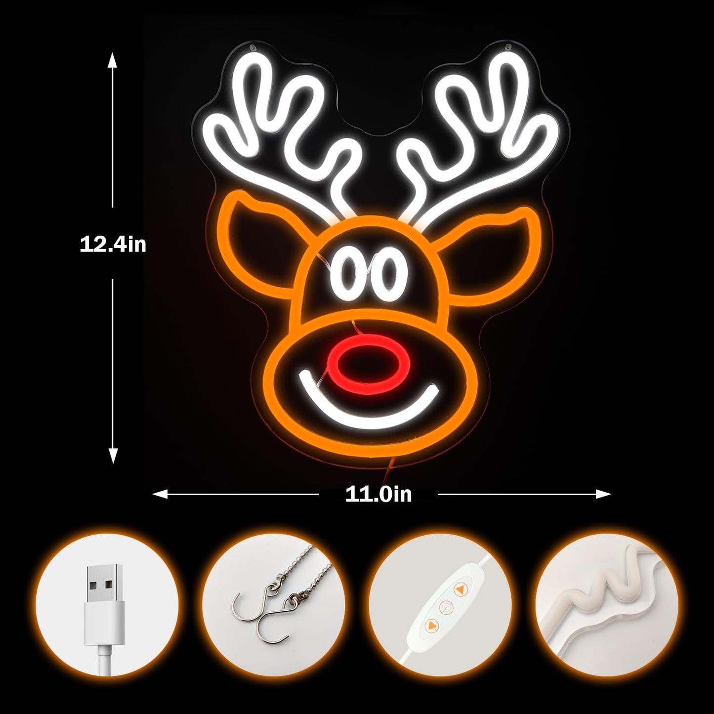 Christmas Elk Neon Sign for Wall Decor Dimmable Christmas Neon Light Deer Led Neon Night Light Up Signs for Bedroom Children Kids Gift Living Room Winter Home Party