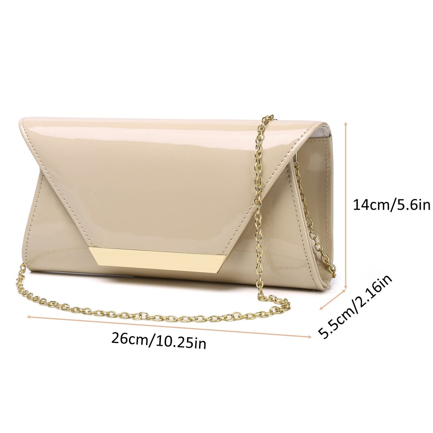 Patent Leather Envelope Clutch Womens Evening Handbag Stylish Shoulder Bag Purse for Christmas Wedding Party Prom(Nude 265)