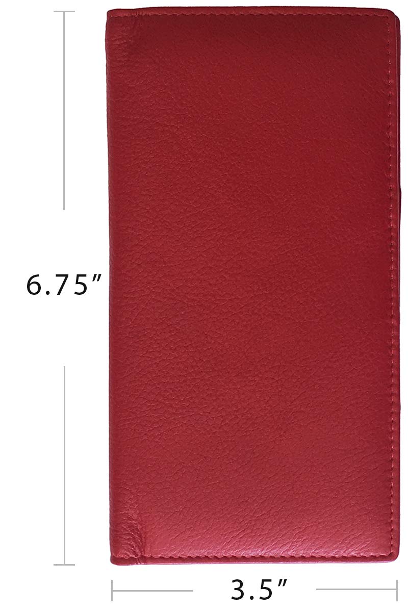 123 Cheap Checks Red RFID Leather Checkbook Cover With Credit Card Slots and Pen Holder