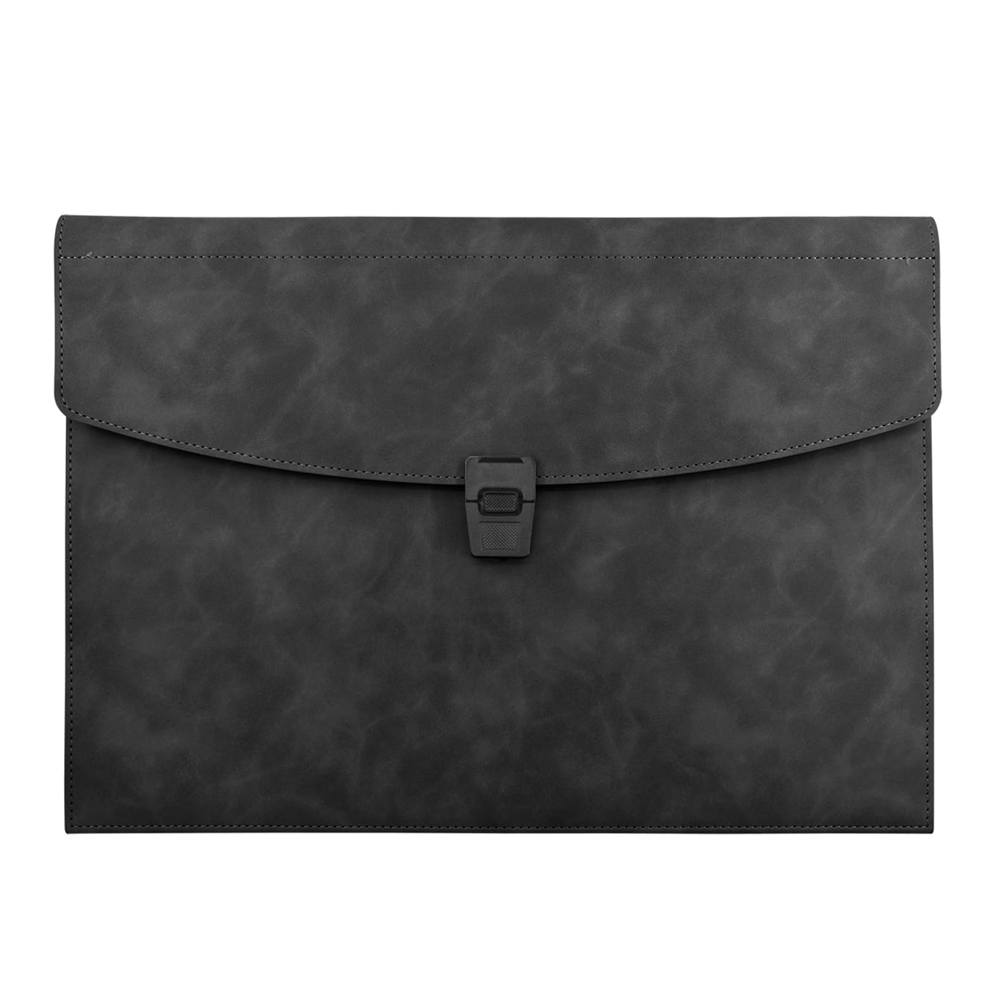 VANRA File Folder Document Holder Faux Leather Portfolio Filing Envelopes, Dampproof Document Folder with 2 Pockets A4/Letter Size Paper Organizer Case with Buckle Closure (Black)