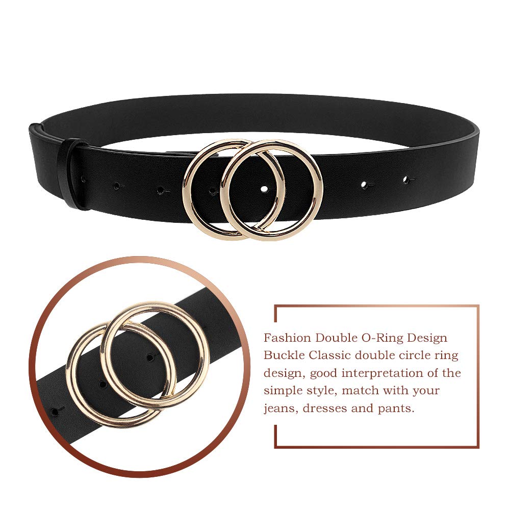 Udekit Women's Leather Belt Double O Ring Soft Faux Leather Waist Belt Large Size (3 Pieces/Set)