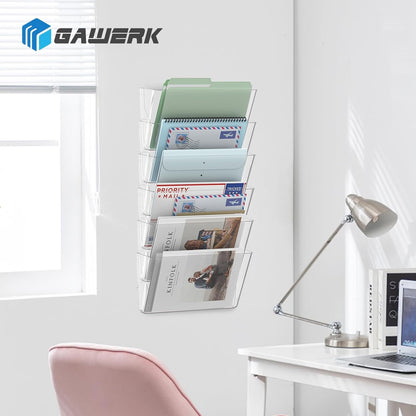 Gawerk Clear Acrylic Single Pocket, Plastic Hanging Wall Mount File Holder for Office Home (Clear, 3 Pack)