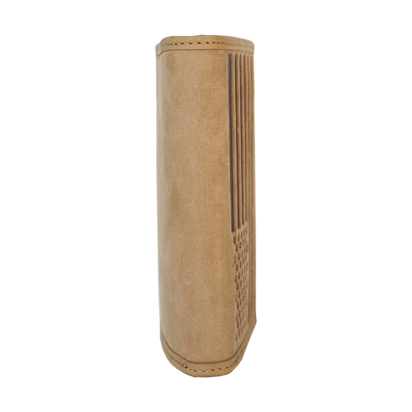 Lucky Brand American Flag Embossed Leather Trifold Wallet for Men with RFID Blocking, Tan
