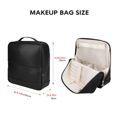 GIVLEFLY Travel Makeup Bag for Women, Large Capacity Cosmetic Bag Organizer with Handle, Waterproof Makeup Case with Brush Compartment and Divider for Toiletries & Skincare
