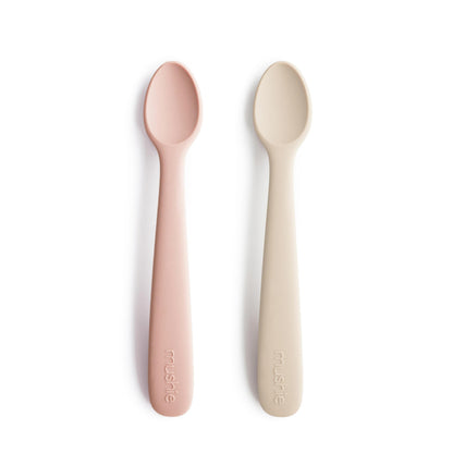 mushie Silicone Baby Feeding Spoons | 2 Pack (Blush/Shifting Sand)