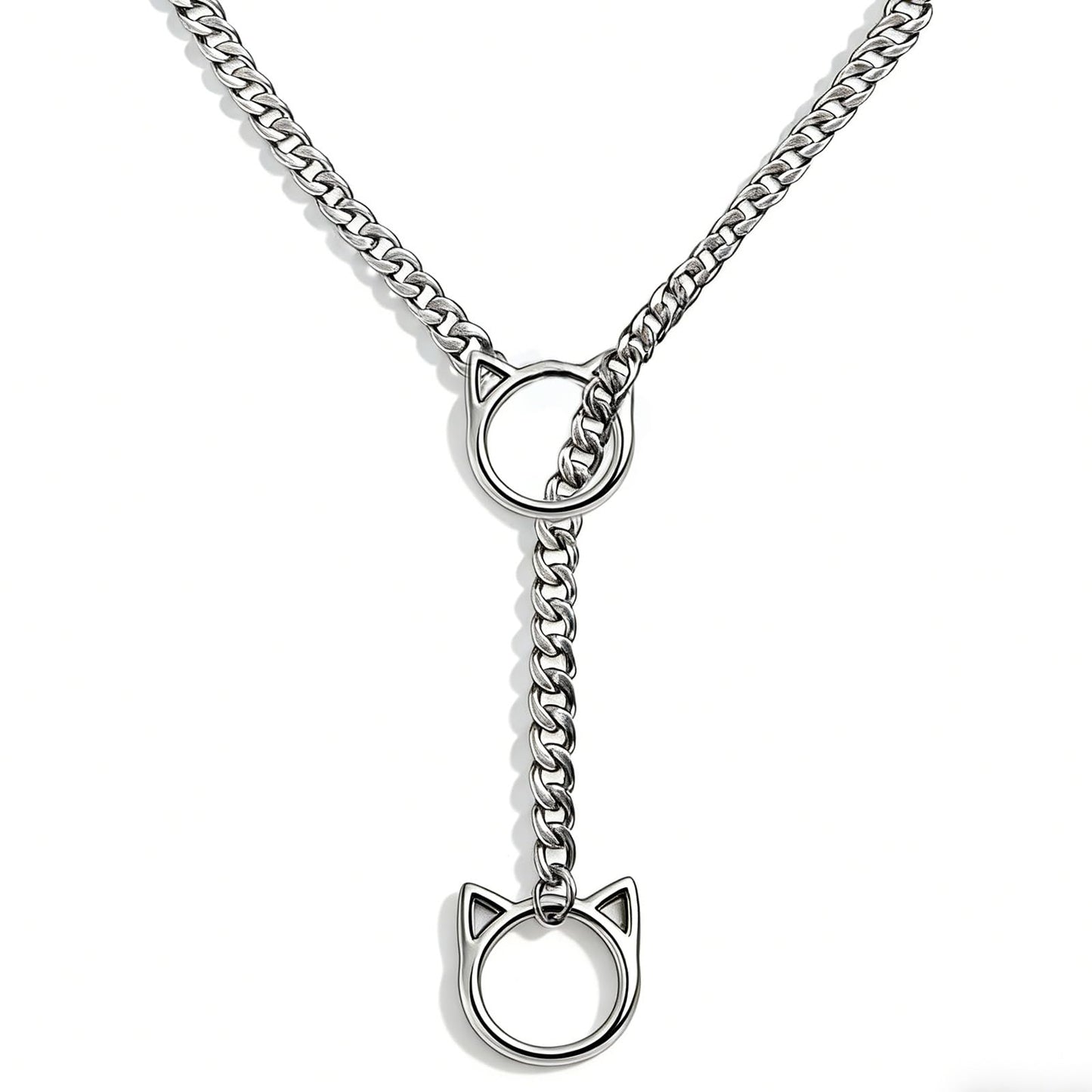 C CHIC CHOK YOUR BODY TALK Cat O-Ring Slip Chain Necklace Stainless Steel Cuban Chain Punk Choker Necklace Jewelry Gift for Women