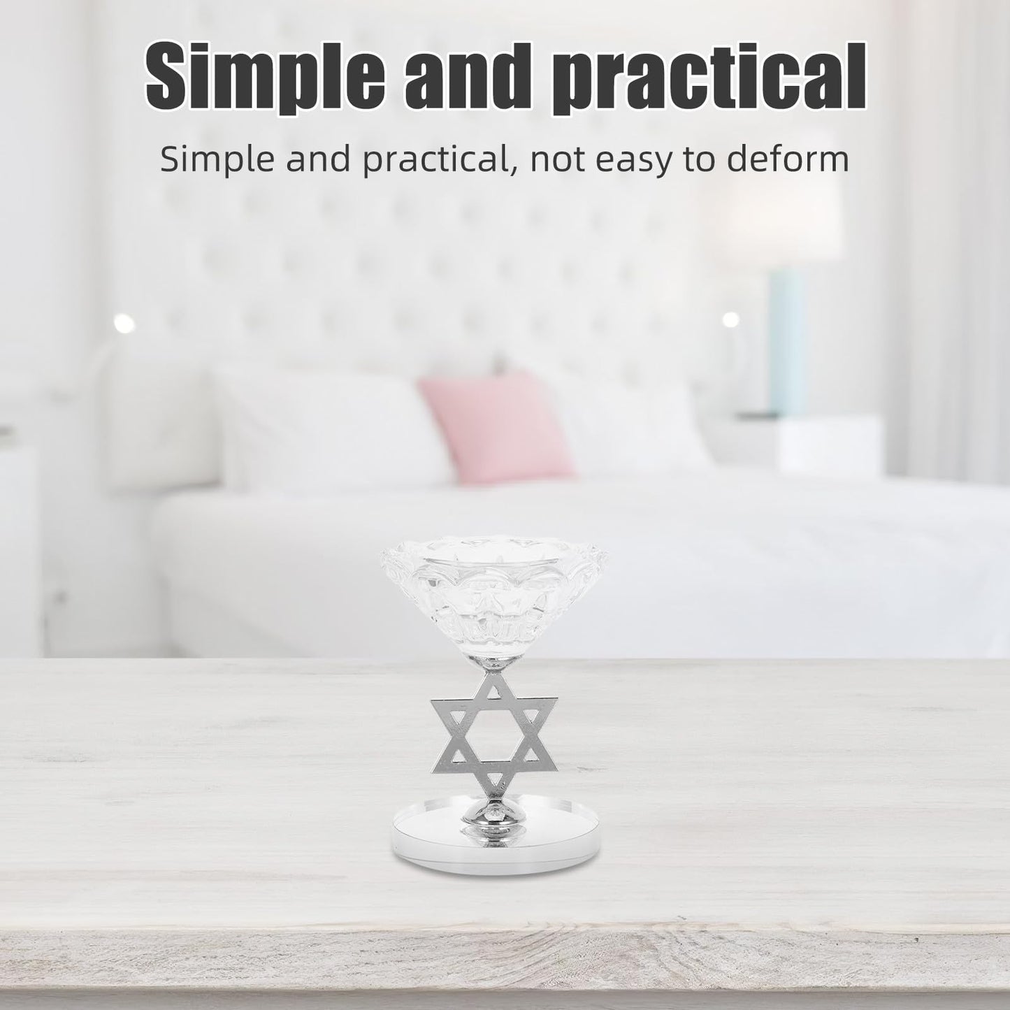 RUNROTOO Crystal Star of David Candle Holder - Hanukkah Candlestick - Decorative Tabletop Ornament - Jewish Religious Menorah Centerpiece - Pillar Candle Stand