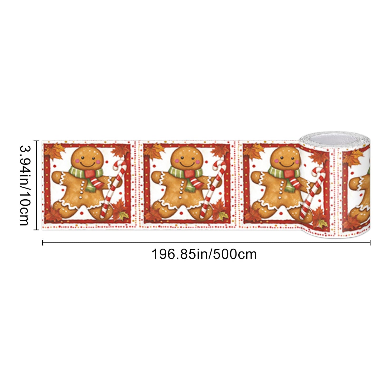 HOMETITUTE Wallpaper Border Peel and Stick Christmas Gingerbread Candy Cane Fall Wreath Wall Decoration Self-Adhesive Border for Bathroom Kitchen Living Room Winter Holiday Decor 4x196 Inch