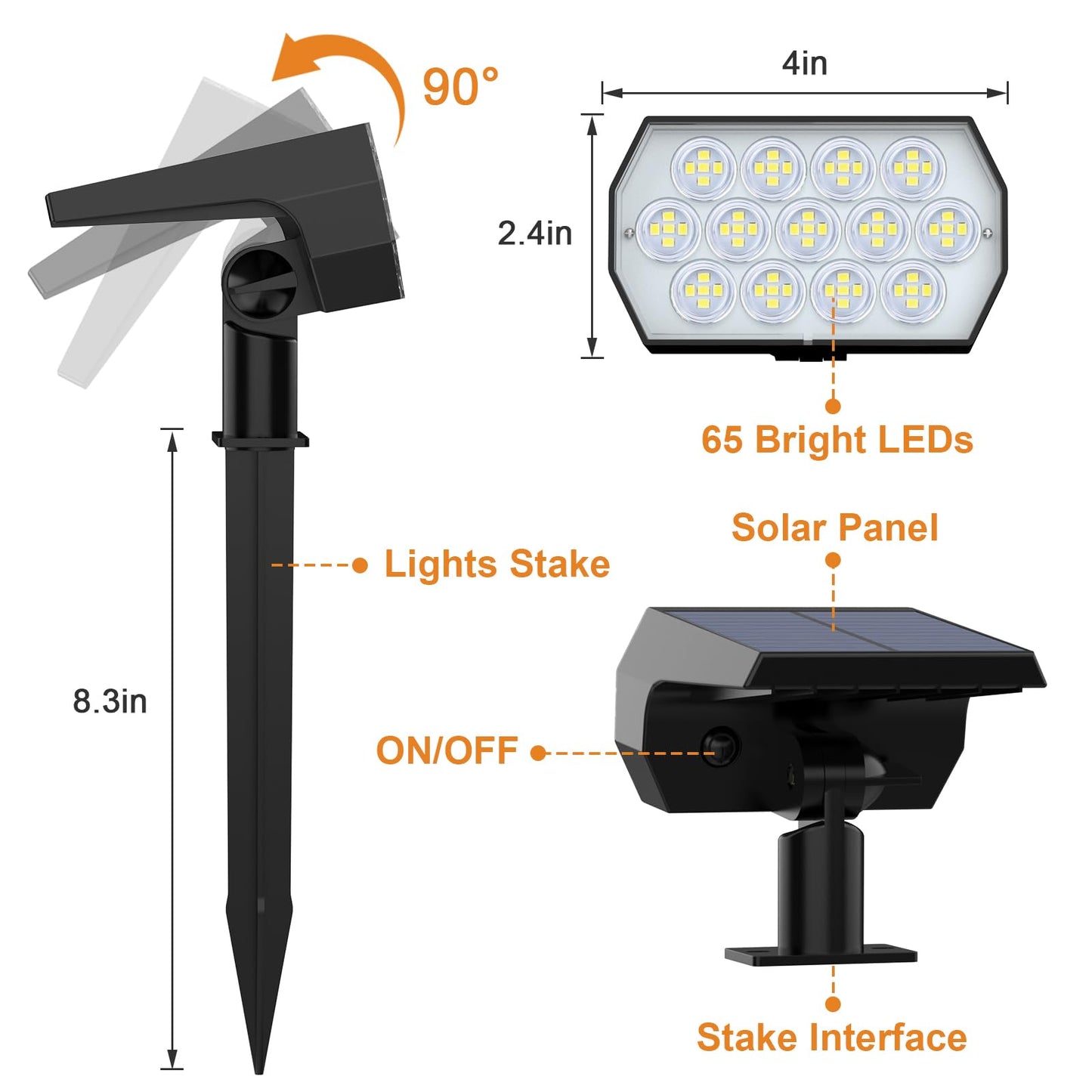 WELALO Solar Spot Lights Outdoor, [6 Pack/65 LED/3 Modes] Solar Landscape Spotlights, Solar Powered Christmas Halloween Lights, IP68 Waterproof Wall Lights for Walkway Yard Garden Driveway(Cool White)