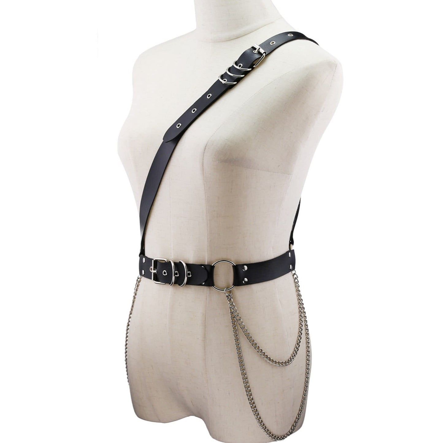 eYLun Women's Waist Belt Punk Rock Leather Body Straps Harness Belt Adjustable Rock Chain Leather Belt Black