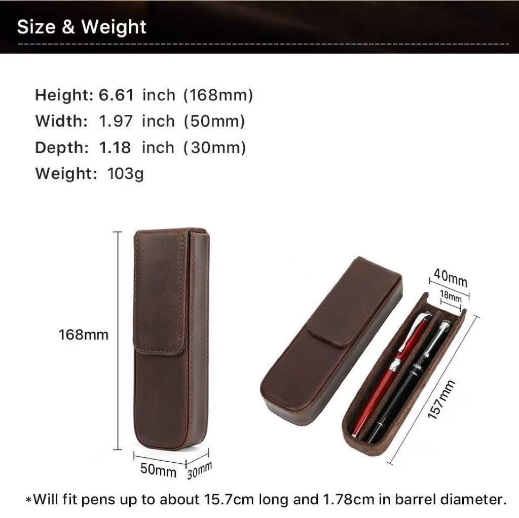 UPRESYE Leather Fountain Pen Case Collector Organizer, Genuine Leather Pencil Case Handmade Pen Protective Sleeve,Gift for Man/Woman