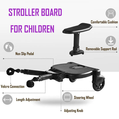 VLIEOVHN Universal Toddlers Stroller Board Kids Buggy Pushchair Jogger Travel Pram Buggy Board 2in1 Detachable Seat Or Stand Ride-on Connector Pram Accessories