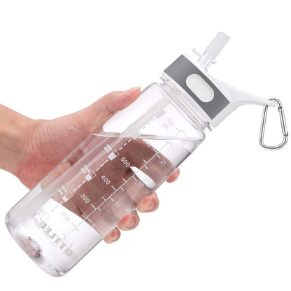 Sports Water Bottle with Straw & Handle, BPA-Free Water Bottle with Motivational Marker Reminder Leakproof 27oz 800ml High Capacity Drinking Bottle for Athletic, Running, Outdoor Activity