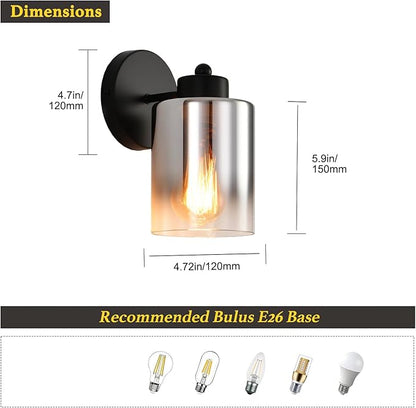 Metal Sconces Wall Lighting with Clear Glass Shade, Bathroom Vanity Light Matte Black Wall Sconce, Modern Wall Light Fixtures