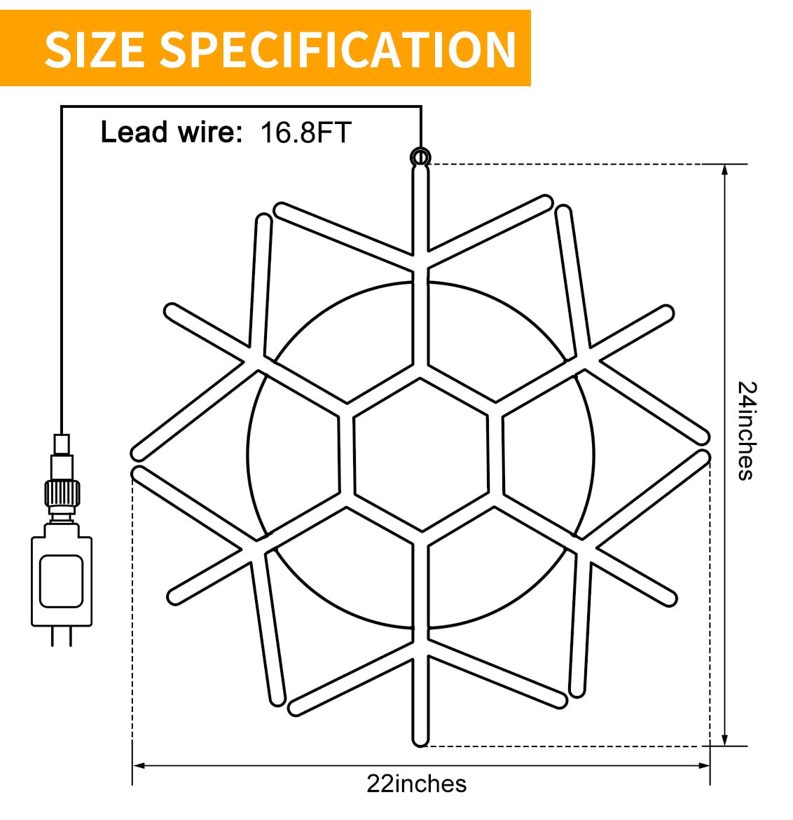 24" Christmas Big Snowflake Lights Mains Powered with Timer for Xmas Decor