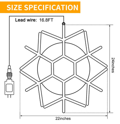 24" Christmas Big Snowflake Lights Mains Powered with Timer for Xmas Decor