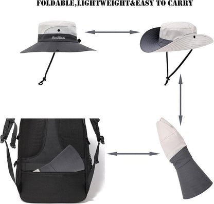 Women's Summer Sun Hat - Wide Brim UV Protection | Foldable Cool Mesh Bucket Hat for Outdoor Adventures