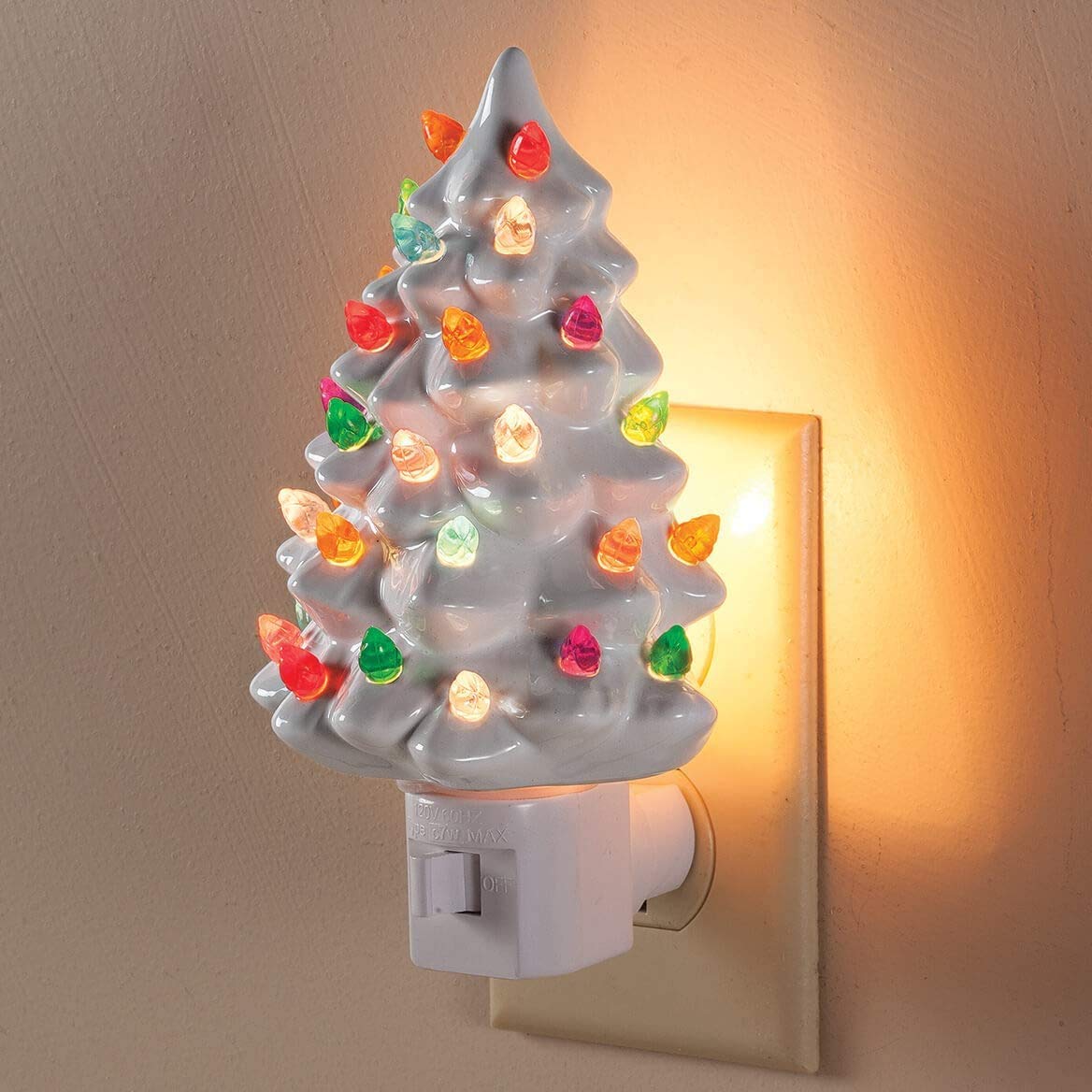 Collections Etc. Decorative Ceramic Christmas Tree Night Light -White