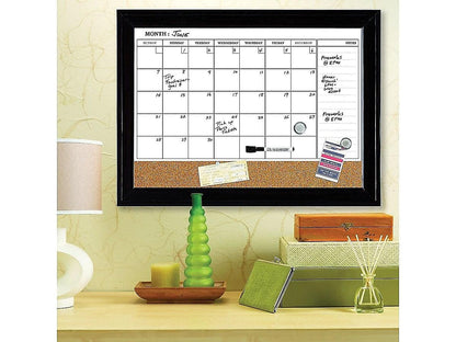 Quartet Combination Magnetic Whiteboard Calendar & Corkboard, 17" x 23" Combo Dry Erase White Board & Cork Bulletin Board, Message Board, Black Frame (79275)