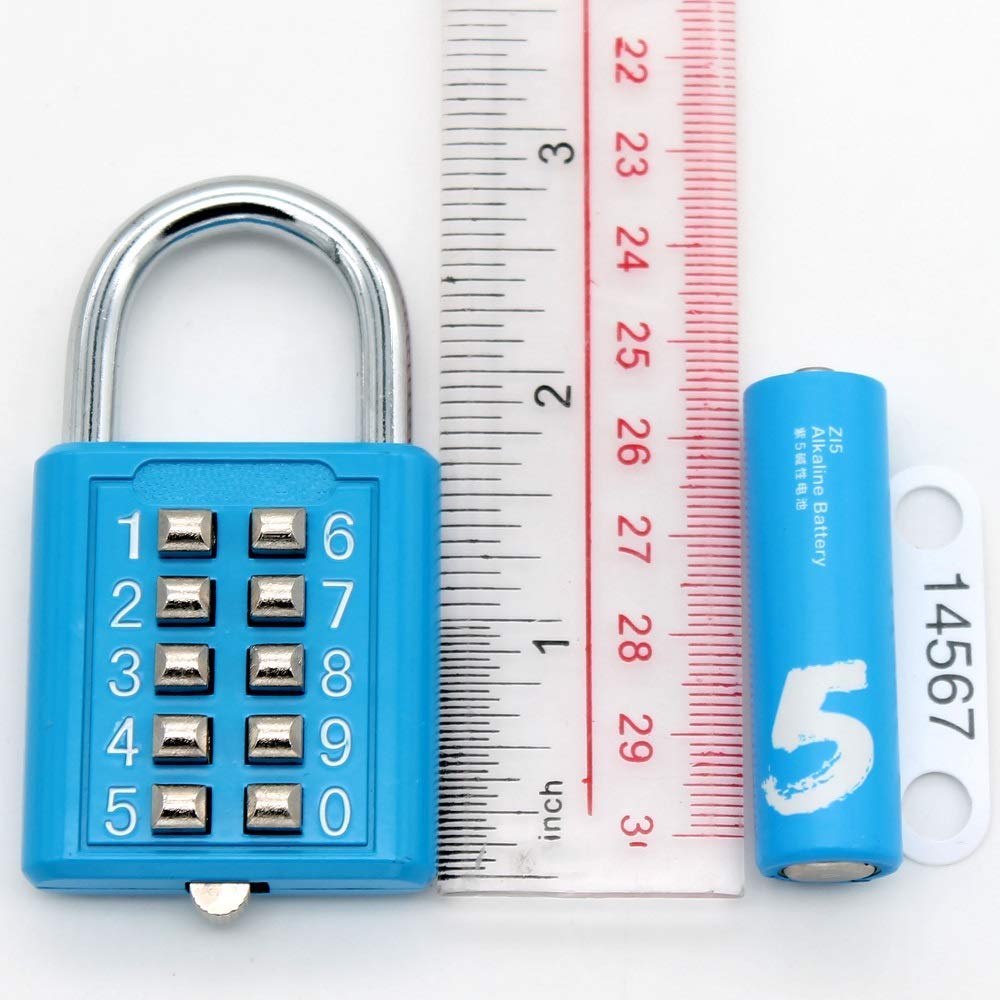 MIONI 10 Digit Push Button Combination Padlock, 5 Digit Locking Mechanism,Blue (2 Blue)
