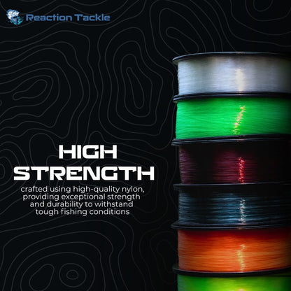 Reaction Tackle Monofilament Fishing Line - Premium Nylon Mono Line, Strong & Abrasion-Resistant, Low Memory for Smooth Long Casts - Freshwater & Saltwater - Hi Vis Green | 15lb (1200 Yards)
