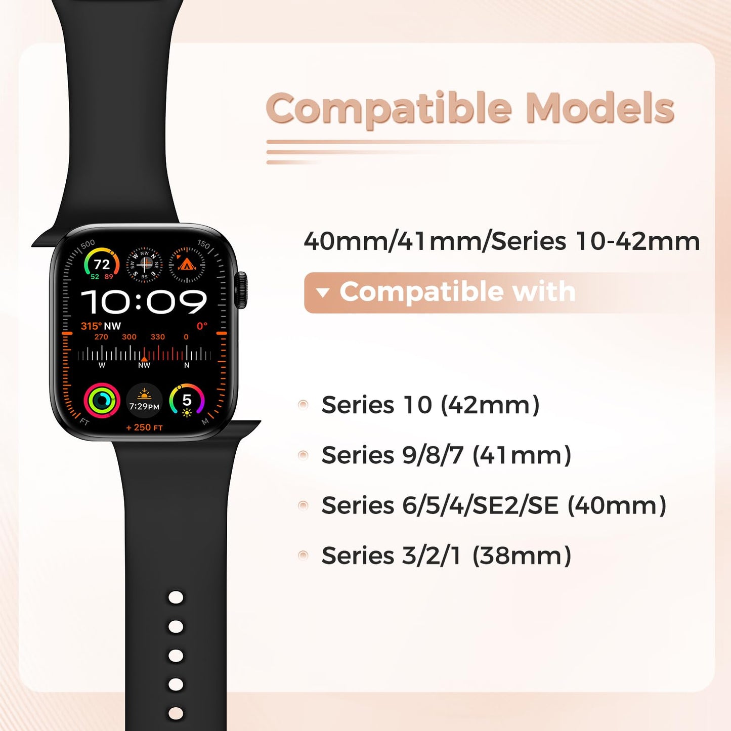 Goton Bling Silicone Band for Apple Watch Series 11/10 42mm, Series 7/8/9 41mm, Series 6/5/4/SE/SE2/SE3 40mm, Soft & Breathable Glitter Strap for Women, Stylish, Adjustable, Comfortable Fit, Sparkle