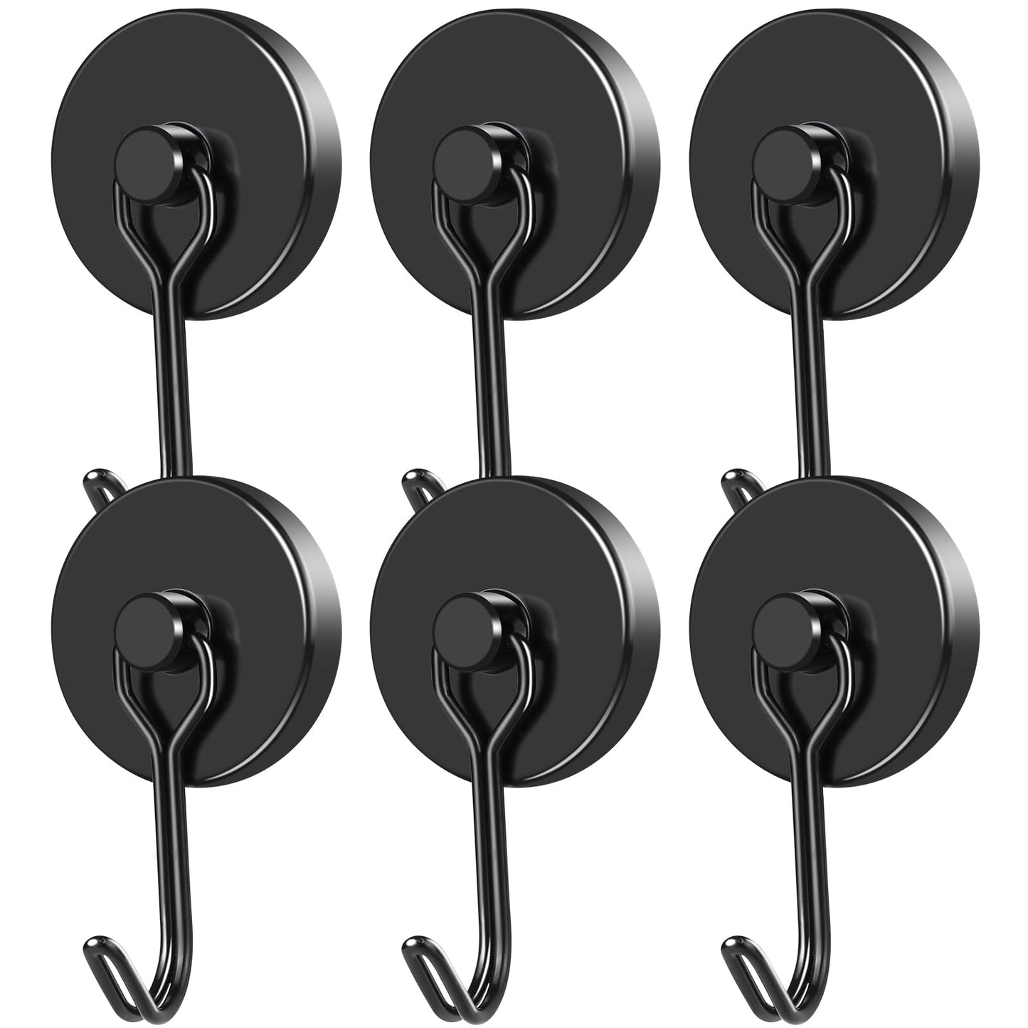 MIKEDE Black Magnetic Hooks Heavy Duty 120LB+ Swivel Swing Strong Magnetic Hooks Cruise Neodymium Hook Magnets for Hanging Home Workplace Metal Door Office and Garage - Pack of 6