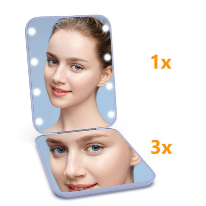 Kintion Pocket Mirror, 1X/3X Magnification LED Compact Travel Makeup Mirror with Light for Purse, 2-Sided, Portable, Folding, Handheld, Small Lighted Mirror for Gift, Pink