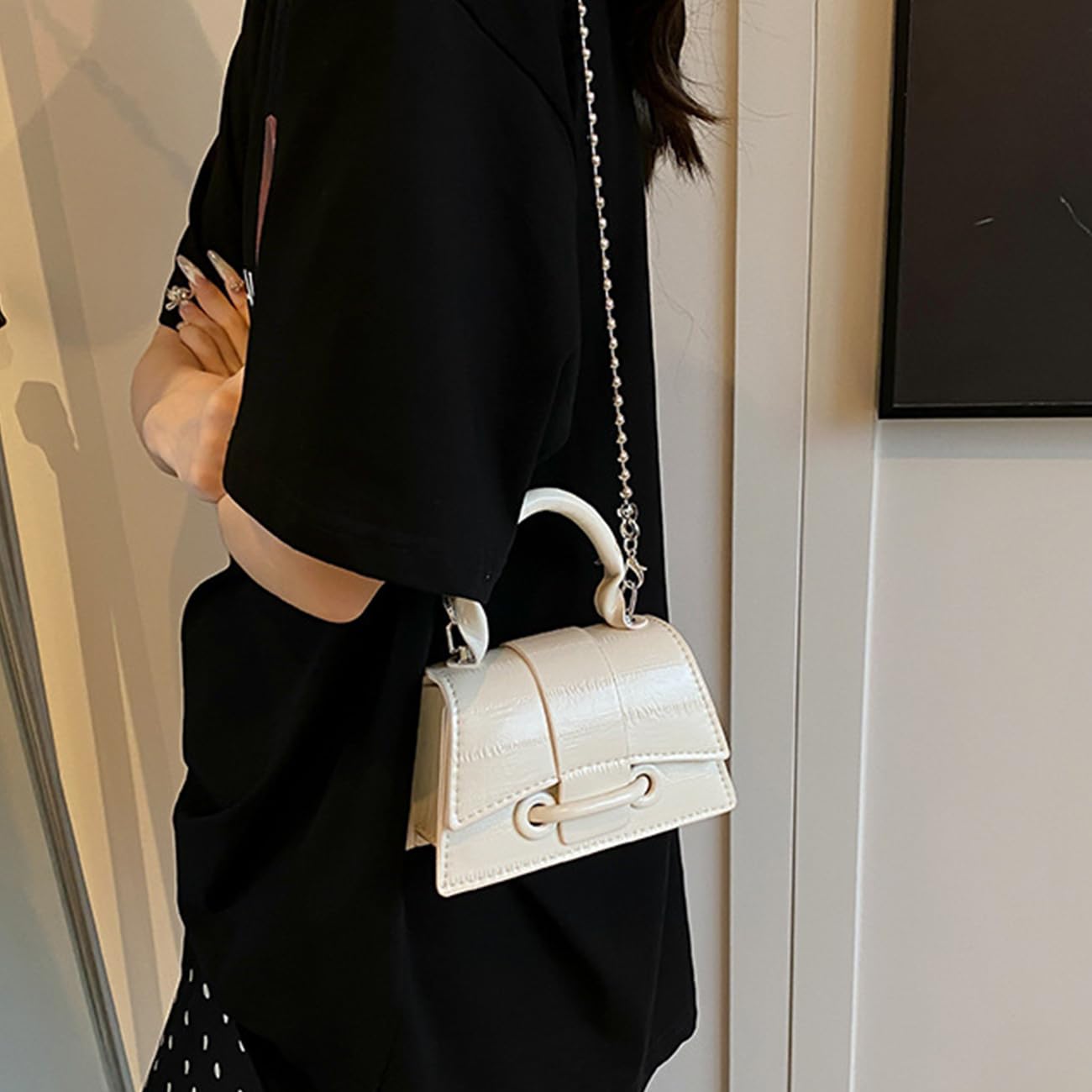 Mini Crossbody Bags Women's Y2K Purses Top Handle Crossbody Bag Clutch Shoulder Handbag for Cocktail Party Prom Wedding White