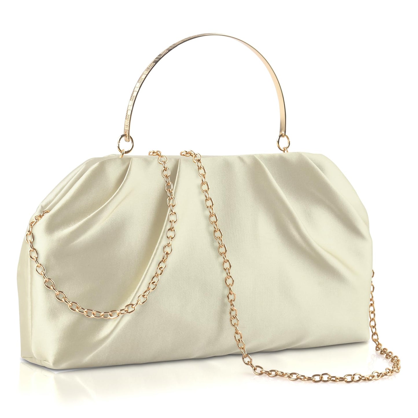 ERKOON Clutch Purse for Women Elegant Pleated Evening Bag Vegan Leather Clutch Dressy Crossbody Shoulder Formal Handbag for Weddings Galas with 2 Chain Straps (Apricot)