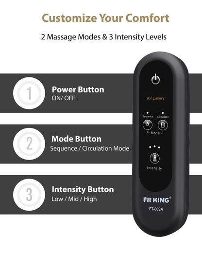 FIT KING Leg Massager for Circulation and Pain Relief, Air Compression Leg and Foot Massager to Relieve Pain Swelling Edema with 2 Size Extensions- Great Gift for Wife Mom and Friend