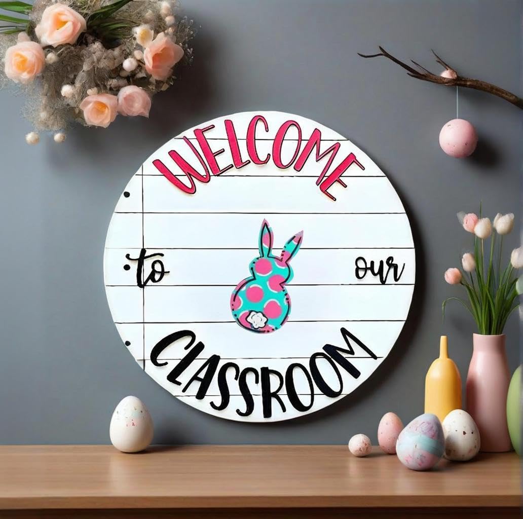 Welcome to Classroom Front Door Decoration Sign, Seasonal Door Sign,- Interchangeable Wooden Plaque for Classroom/Home, DIY Wall Decor for Christmas Holidays & Back-to-School (B-12 Patterns)