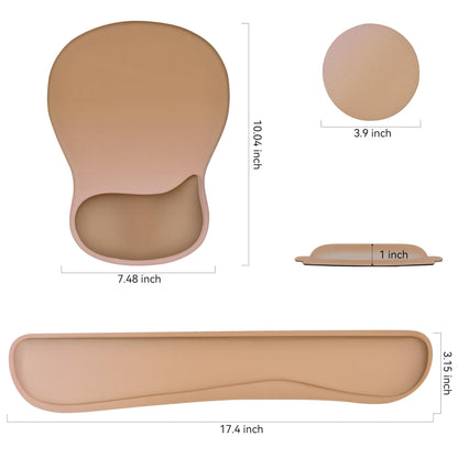 WINTOJO Wrist Rest Support for Mouse Pad Keyboard Set Circle Coaster Gaming Mouse Pad Ergonomic Gel Memory Foam Set for Computer, Laptop, Office, Pain Relief, Comfortably Typing Brown KM-32