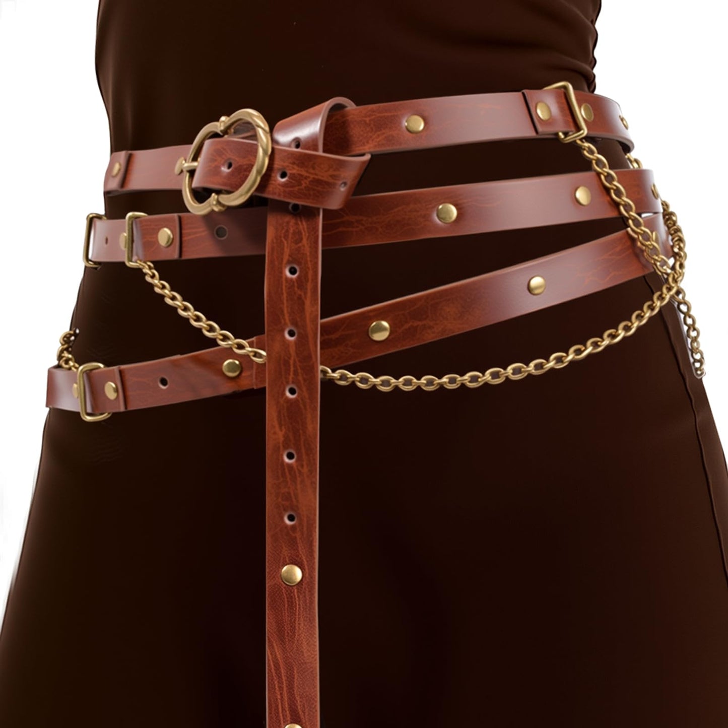 KOTORA Retro Skinny Belt Long Metal Chain Exotic Cross Waist Costume Accessory Medieval Renaissance DIY Dress Cosplay